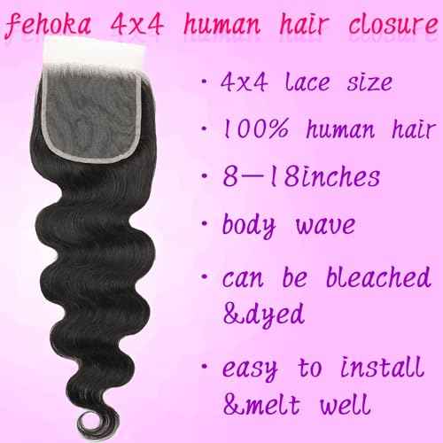 HD Lace Closure 24 Inch Body Wave 4x4 Human Hair Closure for Black Women 100% Human Hair 4x4 Lace Closure Can be Curly and Dyed With Baby Hair (24 Inch, 4x4 Black)