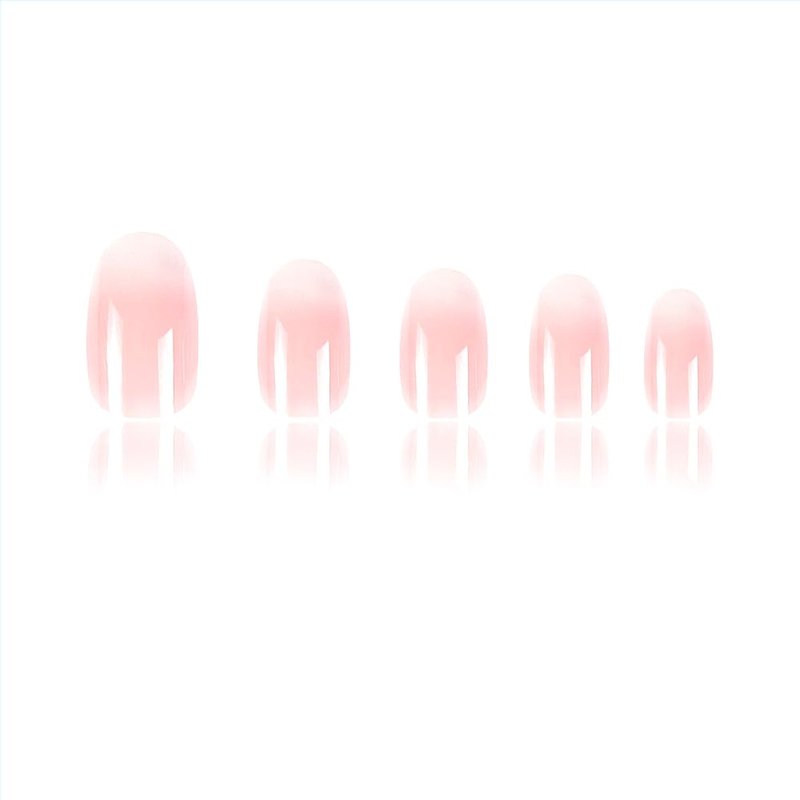 RUPOFUZA Almond Press on Nails Short Squoval Fake Nails Pink Ombre White False Nails with Glossy Press ons Designs Acrylic Press on Artificial Stick on Nails for Women 24Pcs