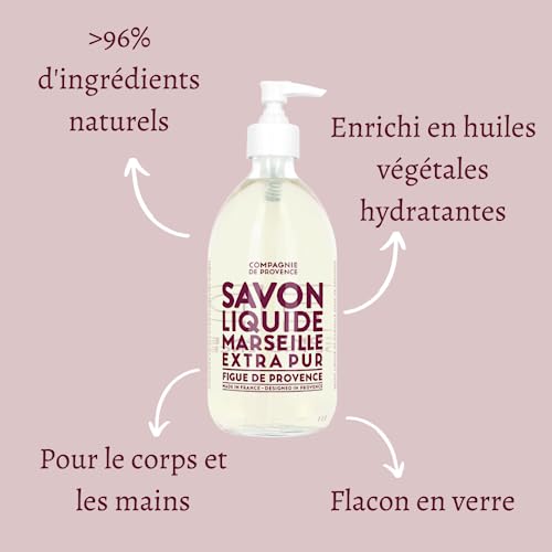 Compagnie de Provence Savon de Marseille Extra Pure Liquid Soap - Fig of Provence - 16.7 Fl Oz Glass Pump Bottle