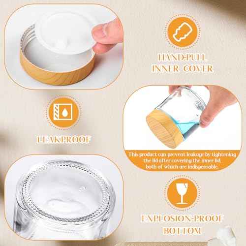 Norme 12 Pcs 4 oz Glass Jars with Lids Empty Small Glass Containers and Inner Liners Reusable Cosmetic Jars Round Airtight Bottles with Plastic Woodgrain Lids for Travel