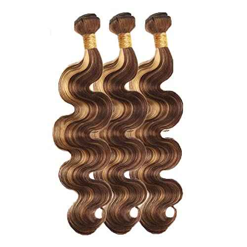 P427 Blonde Bundles Human Hair Body Wave Bundles 24 26 28 Inch Human Hair Weave 3 Bundle Unprocessed Brazilian Virgin Hair Highlight Brown Body Wave Human Hair Extensions 50 Grams/Bundle