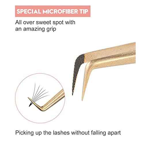 Ms.Queen 90 Degree Lash Tweezers for Eyelash Extensions, Precision Fiber Tip Grip Mega Volume Lash Tweezers