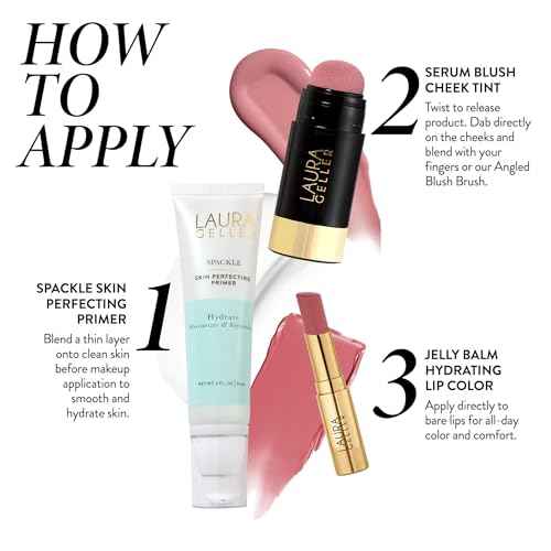 LAURA GELLER NEW YORK Hydration Heroes Kit: Spackle Primer, Hydrate + Jelly Balm Tinted Lip Balm, In the Buff + Serum Blush Cheek Tint (In the Buff Lip Balm + Practical Pink Blush)