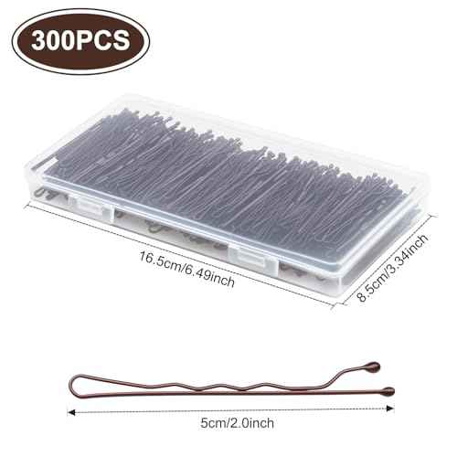 300 Pcs Bobby Pins Brown for Women and Girls, Reusable Invisible Wave Non Slip Brown Hair Pins, 2Inches Bulk With Storage Box