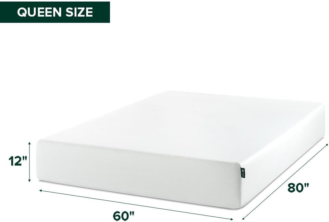 Zinus Green Tea Memory Foam Mattress - 12 Inch Queen, Pressure-Relieving Comfort & Medium Firm Support
