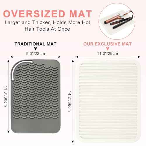 AMIJEAL Oversize Silicone Heat Resistant Mat for Hair Tools, Curling Iron Flat Iron Hair Straightener Holder Mat, Portable Hot Tools Sleeve Pad for Travel Vanity Salon(14.2" x 11.0")