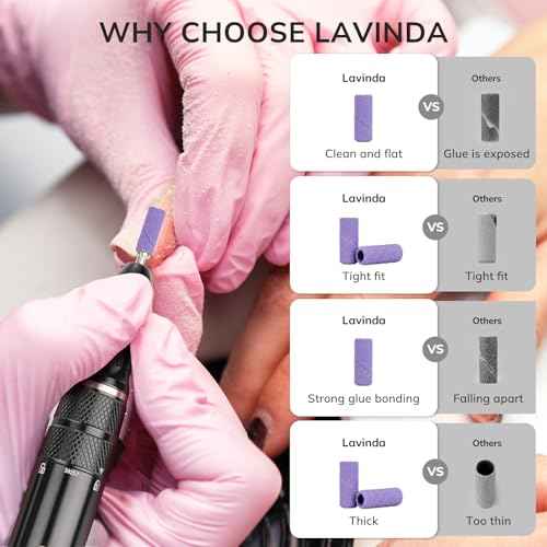 Lavinda Small Sanding Bands Nail Drill Bit, 80 Piece Extra Fine Sanding Bands for Nail Drill with 3.1mm Mandrel Bit for Acrylic Nails Gel Removing Shaping Polishing Nail Salon Use (240 Grit, Purple)