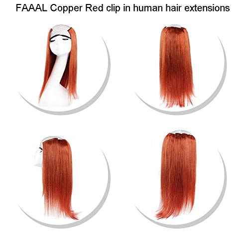 16" Clip in Human Hair Extensions Full Head 130g 7 Pieces 16 Clips Copper Red Double Weft Brazilian Real Remy Hair Extensions Thick Straight Silky (16" 130g, #350)