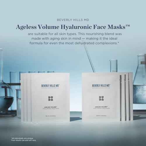 Beverly Hills MD Ageless Volume Hyaluronic Face Mask- Reduce Appearance of Wrinkles, Anti Aging Formula for Plump, Moisturized Skin- 8 Pack- Hydrating & Firming Gentle Sheet Mask