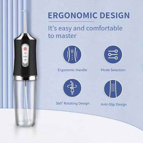 Water-Flosser-Cordless-Teeth-Cleaner MAKJUNS Water Dental Flosser with 3 Modes 4 Jets Rechargeable IPX7 Waterproof for Travel Home Braces(Black)