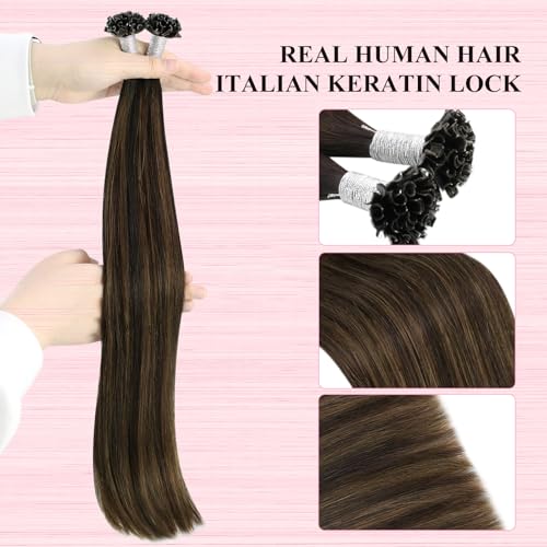 YoungSee U Tip Hair Extensions Brown Balayage U Tip Hair Extensions Human Hair Dark Brown Ombre Browns K-Tip Hair Extension Real Human Hair 24Inch Ktip Extensions for Long Hair 50s/50g