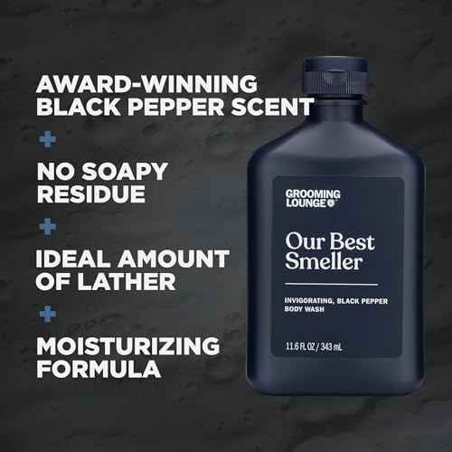 Grooming Lounge Our Best Smeller Body Wash - Moisturizing, Clarifying Travel Shower Scrub - Fresh, Classic, Suave Fragrance of Acai, Aloe Vera, Seaweed, and Black Pepper - Dry Skin Defense - 3 pack