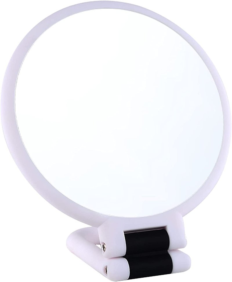 LOTIKO 1x 10x Magnifying Handheld Mirror,Travel Folding Hand Held Mirror,Double Sided Pedestal Magnification and True Image Makeup Mirror, Portable Vanity Cosmetic for Women （Pink）