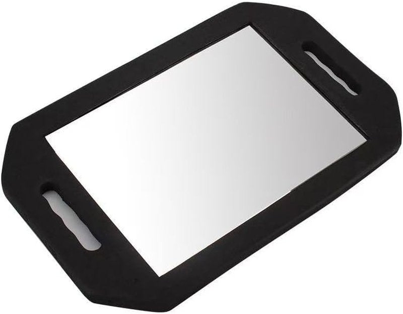 Handle Large Rectangular Hand Held Mirror, Barber Mirror Salon Large Foam Hand Mirror with Double Handle,Square Barbershop Handheld Mirror,Black.