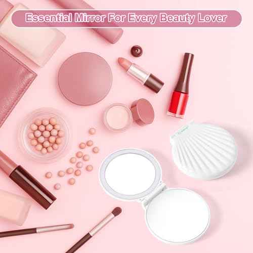 Compact Makeup Mirror with Lights Travel Vanity Mirror with Lights Small Compact Mirror 2x/10x Magnification & LED Lighted, Magnifying Mirror Portable Adjustable Rechargeable, White