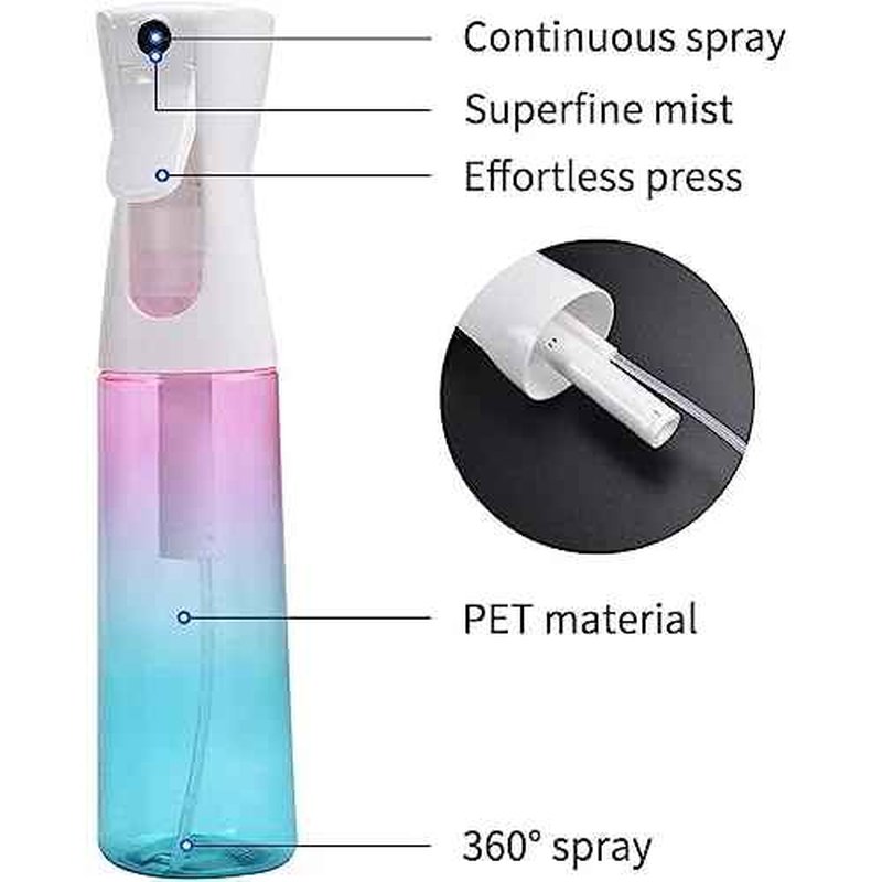 (2 Packs) Hair Spray Bottles, Continuous Water Mister Spray Bottle Empty for Hairstyling, Skin Care, Cleaning and Plant Spraying, 300ml/ 10 Oz (ORANGE+BLUE)