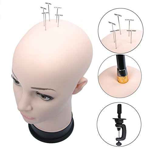 BHD BEAUTY Bald Mannequin Head Beige Female Professional Cosmetology for Wig Making, Display wigs, eyeglasses, hairs with T pins 21''