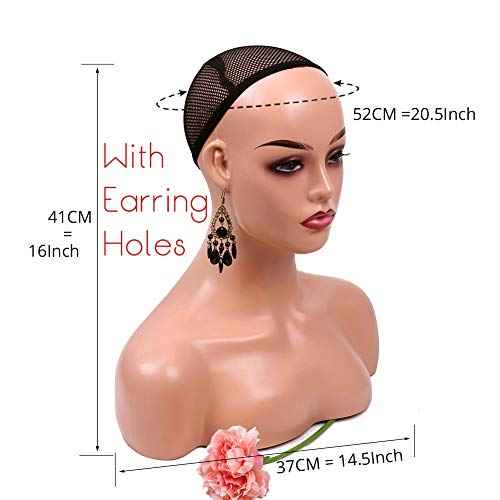 Realistic Female Mannequin Head with Shoulder for Display - Manikin Head with Shoulder for Wig/Jewelry/Makeup/Hat/Sunglass Display (Light Brown)