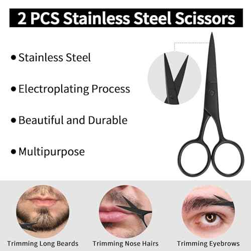 Beard Shaper for Men Beard Shaping Tools - Beard Template Guide, Professional Straight Edge Razor, 10 PCS Double Edge Blade, Barber Pencil, Beard Comb, Stainless Steel Scissor Mustache Lineup Tools