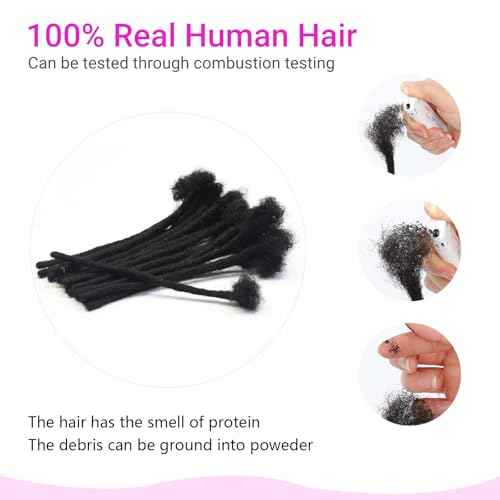 0.6 cm Width 4 Inch 60 Strands Human Hair Loc Extensions, Natural Black 100% Full Handmade Permanent Real Human Hair Dreadlock Extensions for Women/Men/Kids Can Be Dyed Bleached Curled Twisted