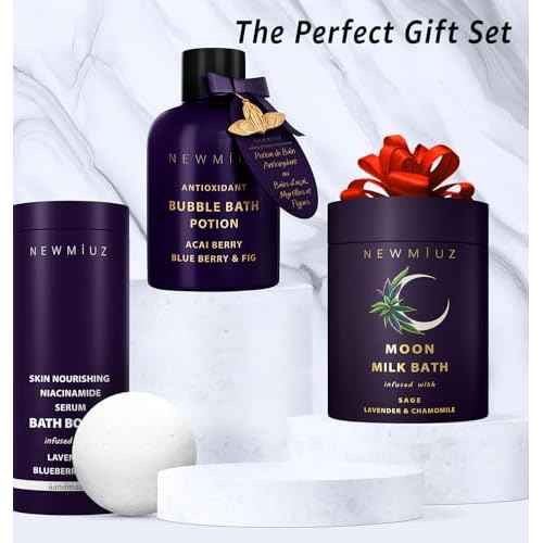 Lavender Bath Bombs Skin Nourishing Moisturize Niacinamide Serum Lavender Blueberry Fig Luxury Fizzing Spa Bubble Bath Gift Set for Sensitive Skin Stress Relief Relaxation Gift Birthday Christmas