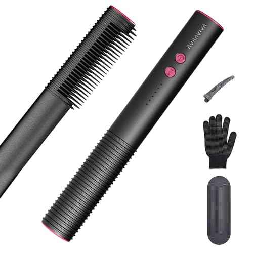 Hair Straightener Brush, 2 in 1 Straightening Brush for Women with 5 Temp Settings, 20s Fast Heating & Dual Voltage, Anti-Scald & Auto Shut Off, Great for Professional Salon at Home, Black