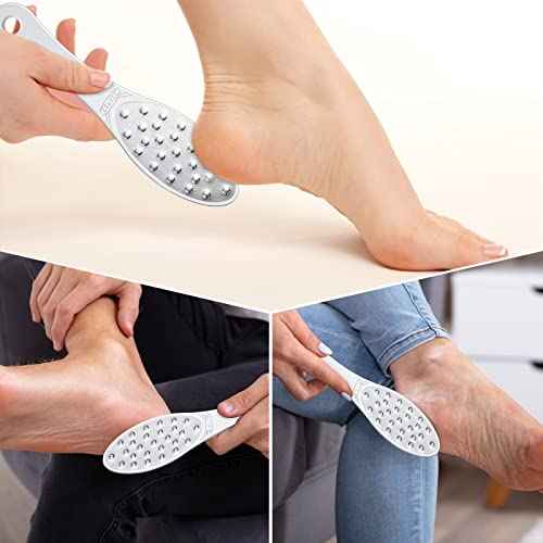 2 Pcs Stainless Steel Foot Scraper Metal Foot File Double Sided File Callus Remover Professional Feet Rasp Scrubber for Wet or Dry Skin Easy to Clean Pedicure Tool Heel
