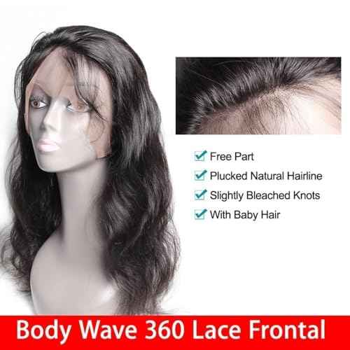 360 Lace Frontal Human Hair Body Wave Transparent 360 Frontal hd Lace Closure With Baby Hair 150% Density Raw Virgin Human Hair Natural Color (22 Inch)