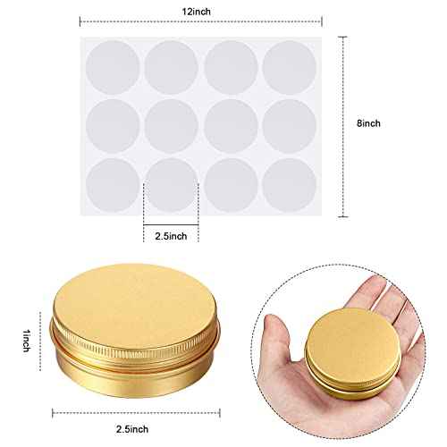 Patelai 2 oz 120 Pcs Metal Round Tins Aluminum Tin Cans Salve Tins Containers with Screw Lid 20 Sheets Stickers for Christmas Salve Spice Candies Balms Candles(Gold)