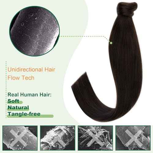 Easyouth Human Hair Ponytail Extensions Dark Brown Pony Tails Hair Extensions Human Hair Brown Ponytail Extension Human Hair for Women 18Inch 80g