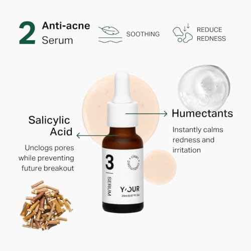 Y¡¯OUR Essential 3-Step Acne Kit: Purifying Cleanser, Anti-Acne Serum & Healing Patches; Pimple Clearing, Pore Minimizing Skincare Routine. Made in USA. Suitable for All Skin Types. Holiday Gift Bundle