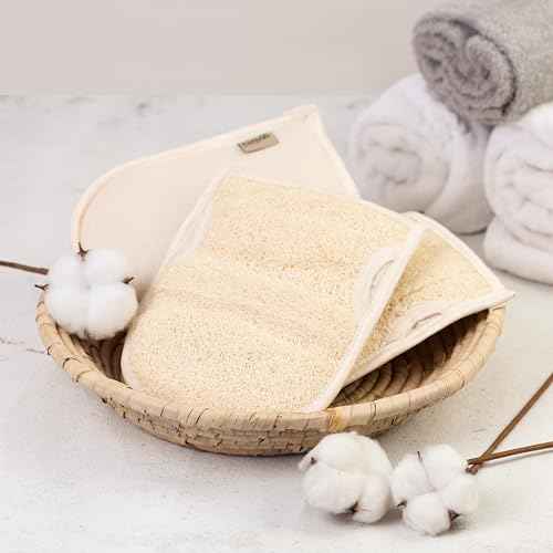 Premium Exfoliating Loofah Gloves ? Natural Egyptian Loufa Sponge Body Scrubber Mitts for Soft, Radiant Skin ? Left and Right Thumb Holes - Gentle Exfoliation & Deep Clean (1-Pack) (Count 2)