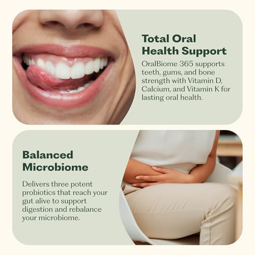 OralBiome 365 3-in-1 Chewable Oral Probiotics for Breath, Immune & Gut Health | Supports Teeth & Gums, Boosts Digestion & Immunity | with Zinc & Vitamin C | Vanilla Mint, 90 Servings