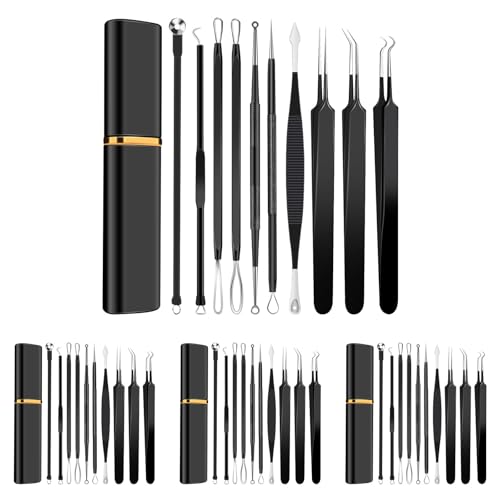 40pcs Pimple Popper Tool Kit Stainless Steel Blackhead Remover Tool Comedones Extractor for Forehead Facial Nose Lightweight Acne Needle Tool with Metal Case for Travel Home Use