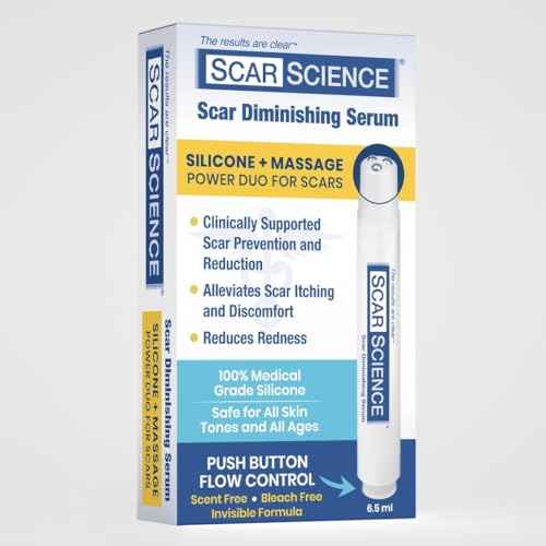 100% Silicone Scar Gel Cream Serum ? Silicone + Massage Power Duo Scar Therapy w/Tri-Roller Tip for Surgical, C-Section, Acne, Burn & Keloid Bump Scars ? Hypoallergenic & Fragrance Free