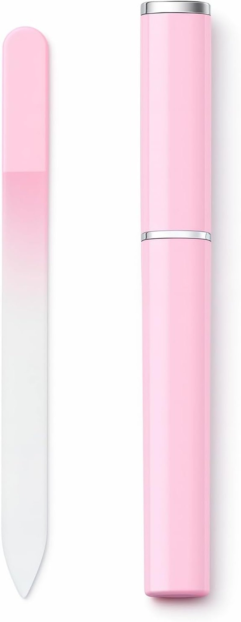 Skiennix Glass Nail File - Double-Sided Etched Czech Crystal Filer with Case | Gentle Nail Care Tool (Pink)