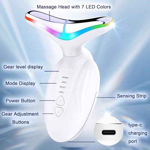 Facial and Neck Massager - SIQUER Red Light Therapy for Face, 7 in 1 Face Sculpting Tool, Multifunctional Face Lift Device for Lifting Double Chin and Skin Care, White