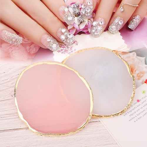 Pengxiaomei 2 Pcs Resin Nail Art Palette, Nail Polish Palette Nail Art Tools Gold Edge Nail Stuff Nail Art Display Board