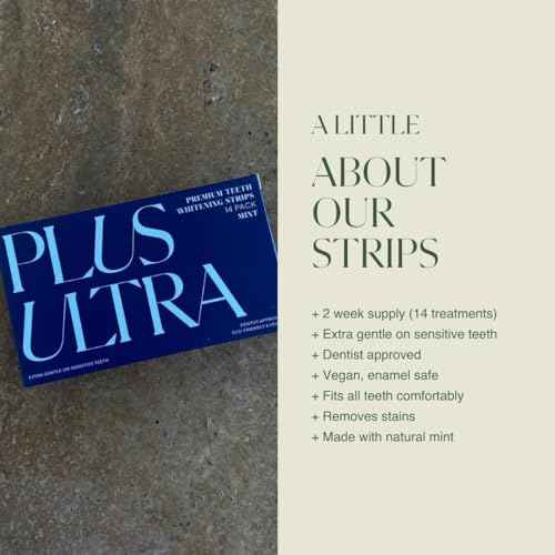 Plus Ultra Mint Flavored Teeth Whitening Strips | Eco-Friendly, Vegan Stain Remover Whitening Strips for Coffee, Wine, Soda | 14 Day Treatment | Formulated for Sensitive Teeth