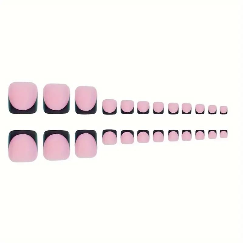 Skiennix 60Pcs Black French Tip Press-On Nails Set | Medium Square Fake Nails for Women
