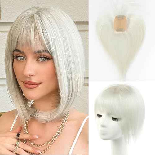 12 Inches 100% Human Hair Toppers for Women Pure White Hair Topper, Clip-In Hair Pieces for Thin Hair, Adds Volume,360¡Æ3D Covers Bald Spots£¨12#1001£©