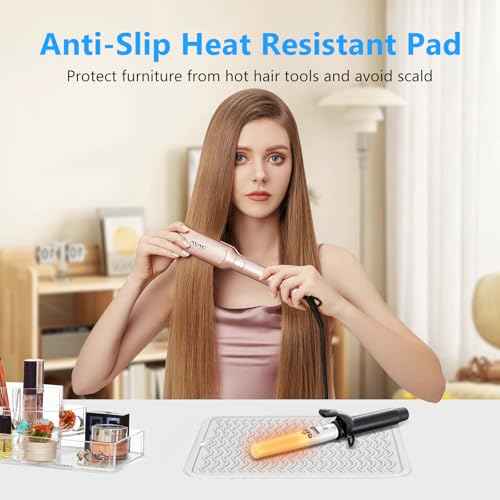 Quccefods Heat Resistant Mat Oversize Curling Iron Mat Silicone Hot Hair Tools Mat for Hair Straightener,Flat Irons,Hair Styling Tools Countertop protection Portable Travel Mat 14.2" x 11"