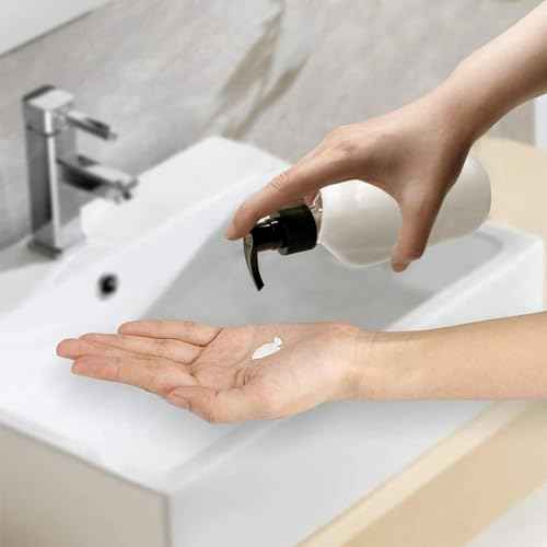 10 Ounce Clear Plastic Pump Bottle Dispenser, Refillable Empty Bottle Container with Pump for Essential Oil Soap Lotion Shampoo, 6 Pcs