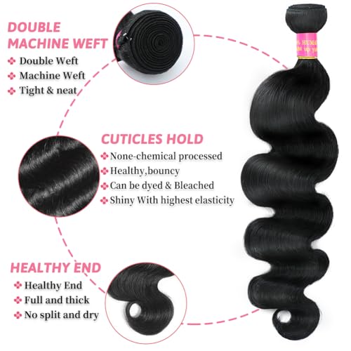 Body Wave Bundles Human Hair Extensions 18 Inch 100% Unprocessed Brazilian Human Hair Bundle Natural Black Hair Extensions