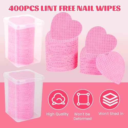MAYEEN Lint Free Nail Wipes 400PCS Heart Shape Nail Polish Remover Wipes No Lint Soft Cleaning Wipe for Nails & Eyelash Extensions Nail Supplies