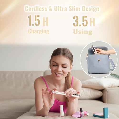 Electric Nail Drill Cordless, 35000RPM Portable Electric Nail File with LCD Display and 12 Nail Drill Bits for Acrylic & Gel Nails, Professional Manicure & Pedicure Kit Set Golden