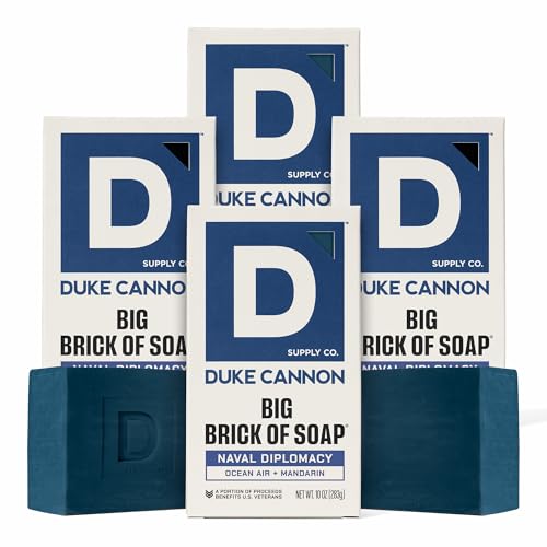 Duke Cannon Naval Diplomacy Big Brick Soap Bar 10 oz - Ocean Air + Mandarin Scent, Triple Milled Long-Lasting Natural Soap, Large Men¡¯s Bar, Supports U.S. Veterans, 4 Pack
