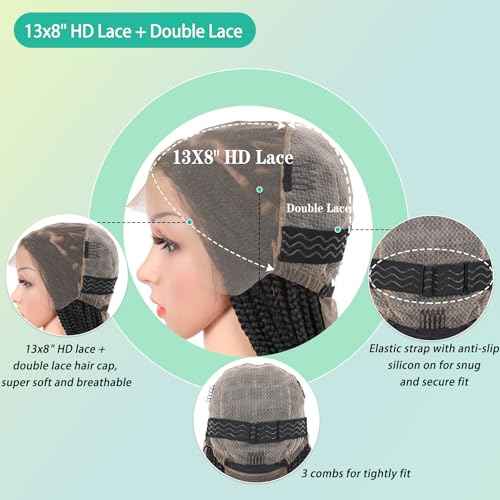 Braided Wigs for Women Knotless Braided Lace Front Wigs with Baby Hair Box Braid Wig 13x8 Inches HD Lace Frontal Black Braided Wigs 36 inches