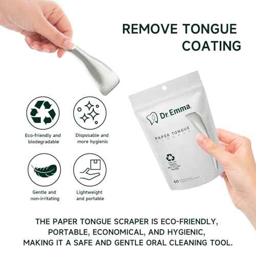 Dr. Emma Tongue Scraper, Disposable Tongue Cleaner for Adults, Paper Hygienic Scraper, Clean Tongue, Promote Fresh Breath, 60 Count (Pack of 1)