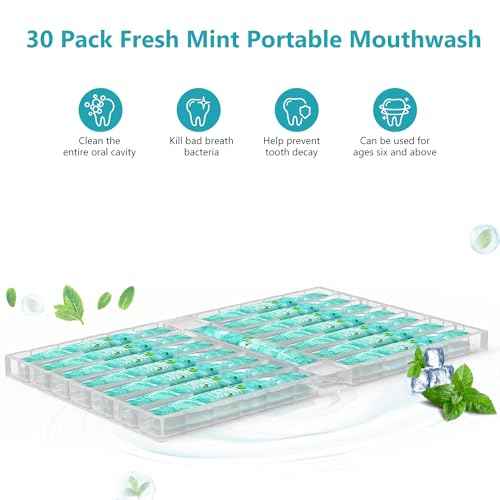 Mouthwash Travel Size Portable Packets to Go, Alcohol & Fluoride Free Fresh Mint MouthwashStrips for Superior Oral Hygiene,30 Individual Disposable Mouthwash Packs(Pack of 30)